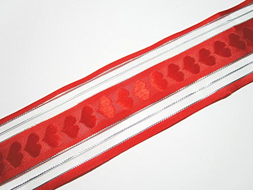 20m satin ruban 5 cm de large : Rouge- Argente