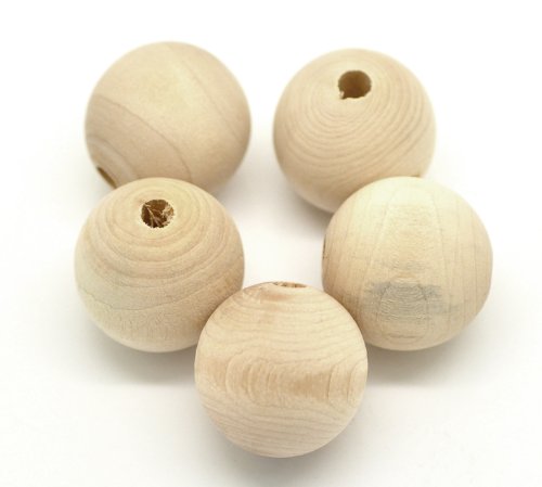 Lot de 30 perles ronde en bois, naturel, D. 25 ...