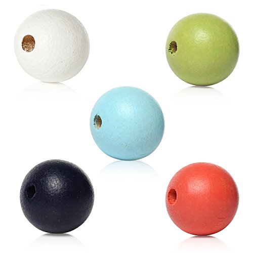 Lot de 100 perles de bois rondes multicolore (b...