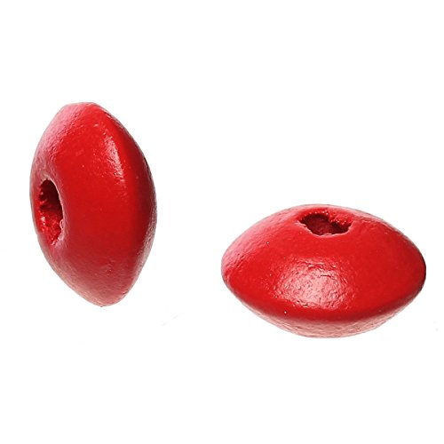 Lot de 500 perles en bois, forme ovale, d. roug...