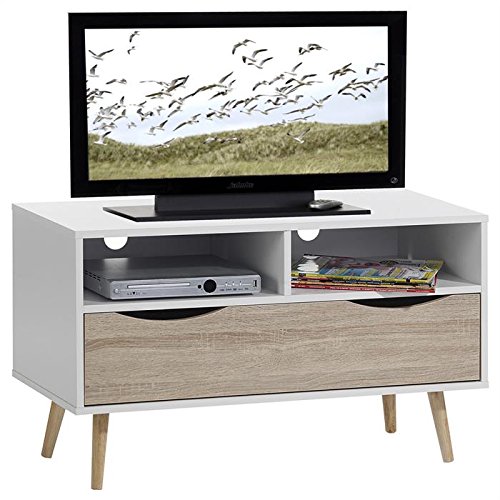 Meuble banc TV design GENOVA MDF décor blanc ch...