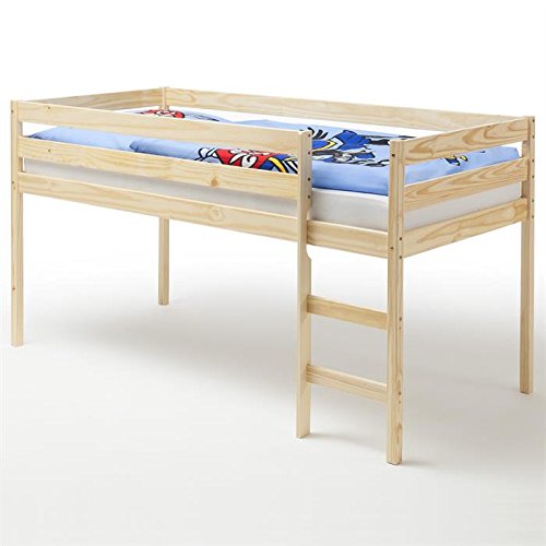Lit surélevé lit enfant ERIK pin massif vernis ...