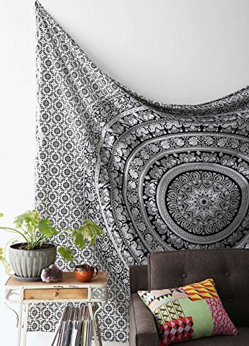 LALI PRINTS Lali Prints Hippie Black and White Tapestries Elephant Mandala Hippie Tapestry Indian Traditional Throw Beach Throw Wall Art + 1 Free Cushion cover College Dorm Bohemian Tapestry Wall Hanging Boho Queen Bedspread by Lali Prints code EAN B016BCZXSE 