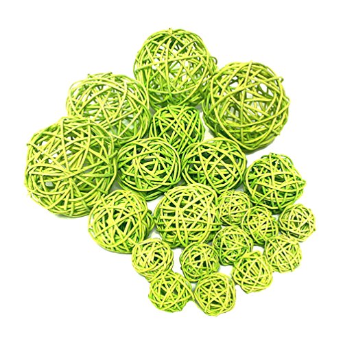 Lot de 20 boules en rotin vert clair 3 tailles