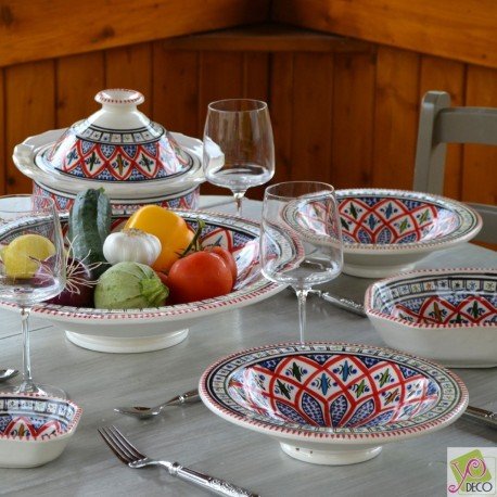 Service à couscous assiettes Tebsi Jileni rouge...