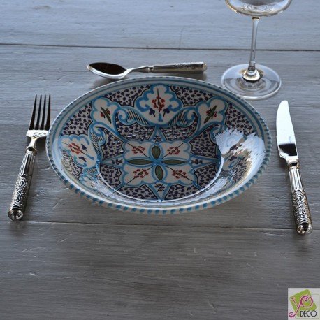 Assiette creuse Marocain turquoise - D 24 cm
