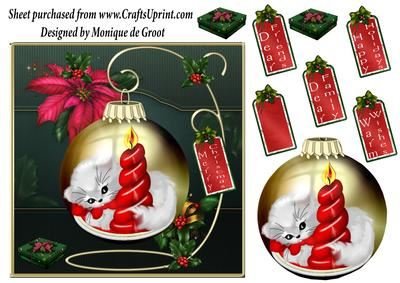 Chat dans la boule de noël Par Monique de Groot