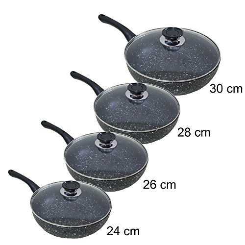 LOT DE 4 POÊLES WOK 24-26-NOIR 28-30 CM REVÊTEM...