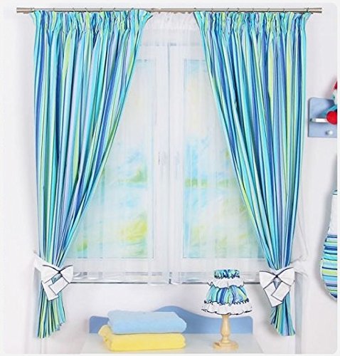 - rideaux de chambre bébé turquoise rayé avec e...