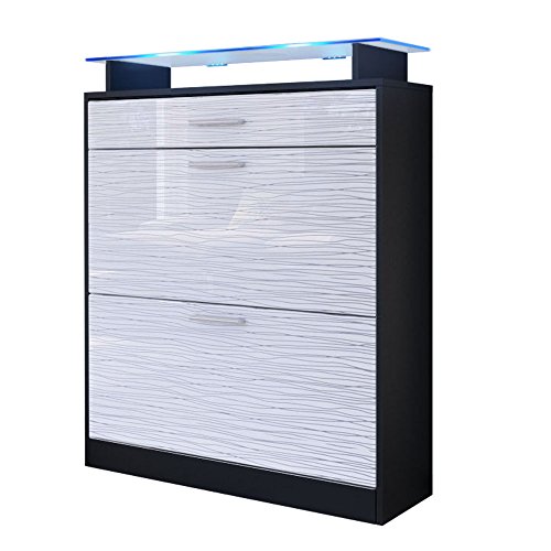 Meuble à chaussures Loret en Noir mat / Blanc S...