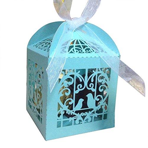 TININNA 50x boite a dragees bonbons coeur oiseaux cage rubans bridal shower party favors pour mariage bapteme bleu code EAN B01DA13KNO 
