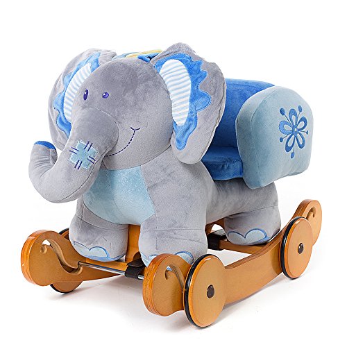 Labebe -enfants peluche cheval a bascule - elephant bascule en bois avec roulette (éléphant bascule bleu ) code EAN B01DU79NSE 