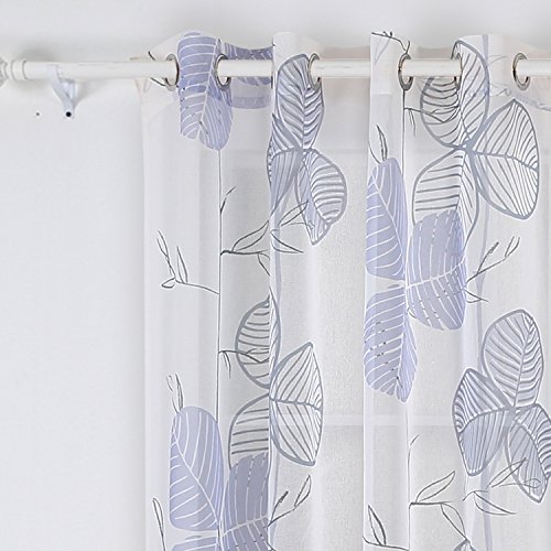 Deconovo Doconovo Lot de 2 Rideaux Voilages Aspect Lin Motif à Oeillets pour Chambre Garçon 140x240 cm Gris et Bleu code EAN B01EC99O1A 