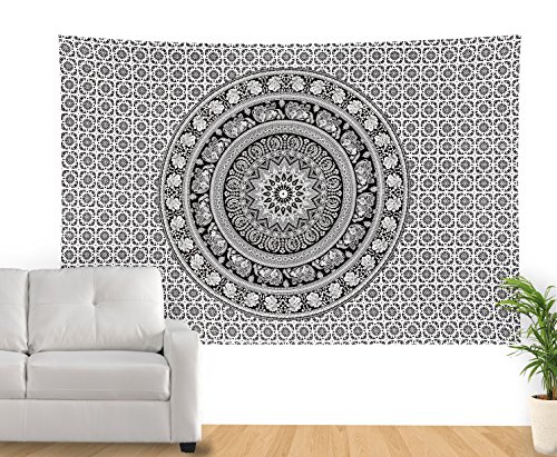 SheetKart sheetkart Noir et Blanc Couvre-lit Couvre-lit traditionnel indien Mandala éléphant Tapisserie hippie plage bohème art mural Collège ou Résidence Boho mur couvre-lit twin taille S code EAN B01ECM08TY 