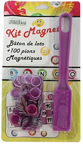 Bâton magnétique + 100 pions de loto bingo violet