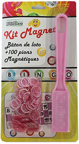 Bâton magnétique + 100 pions de loto bingo rose