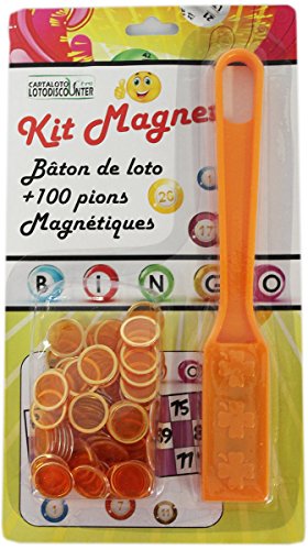 Bâton magnétique + 100 pions de loto bingo orange