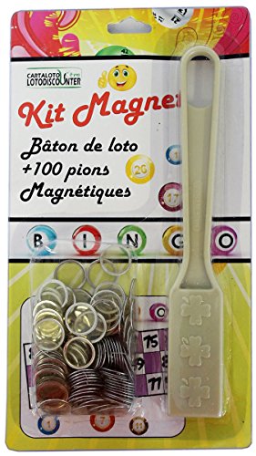 Bâton magnétique + 100 pions de loto bingo ivoire