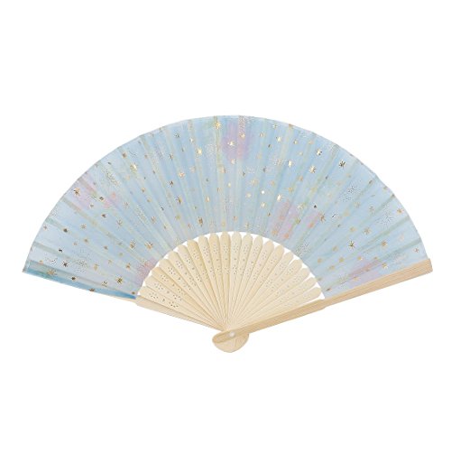DealMux Flower Design Cloth Blue Bamboo Ribs Folding Fan code EAN B01F00UIOW 