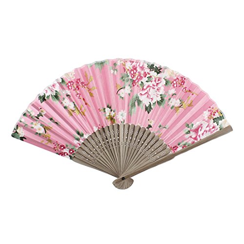 Bois Rib Fleur Imprimé pliable Fan Main Portabl...
