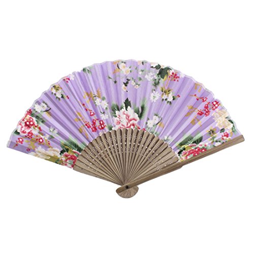 Motif bois Rib Flower Pliable main Portable Fan...
