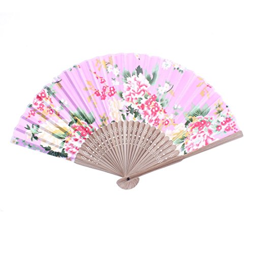 Fleur Imprimé bambou Ribs Portable Folding Fan ...
