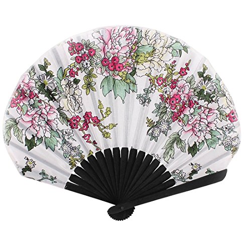 Bambou Cadre Motif floral Portable Éventail Noir