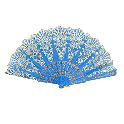 Tissu évider Rib Glittery Powder Fleur Hand Fan...