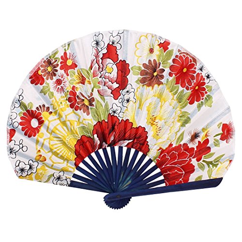 Motif Bambou Ribs Nylon Floral Portable Fan mai...