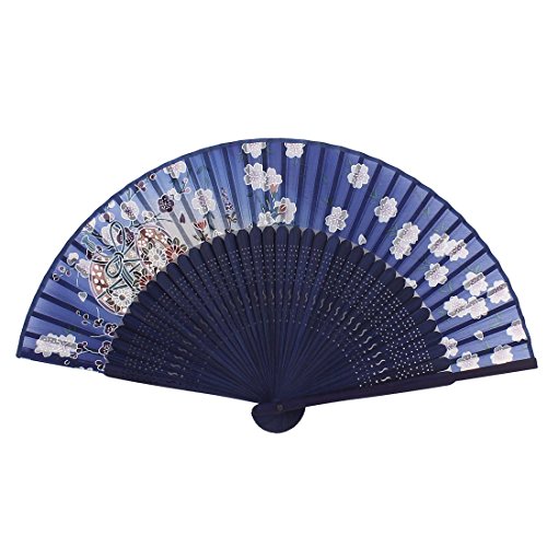 Orchid Printed Silk Bamboo Ribs Folding Éventai...