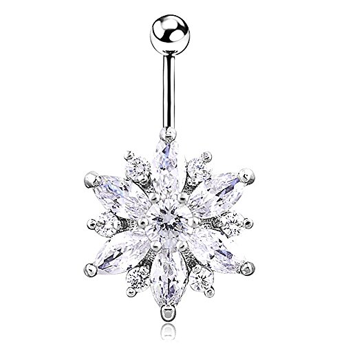 Acier inoxydable fleur cristal nombril piercing...