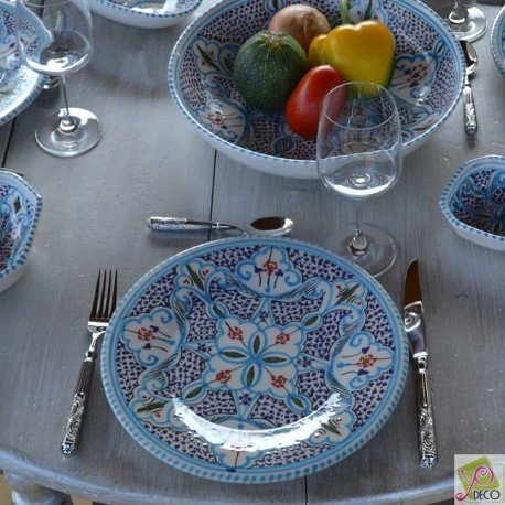 Lot de 6 assiettes plates Marocain turquoise - ...