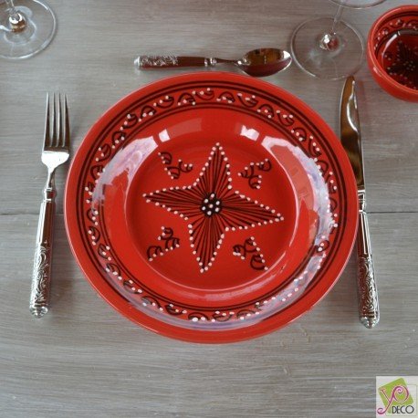 Lot de 6 assiettes creuses Tatoué rouge - D 24 cm