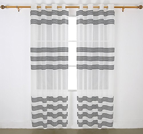 Deconovo Lot de 2 rideaux voilages motifs à oeillets rideau voile lin pour chambre 140x240cm noir code EAN B01G55XAM8 