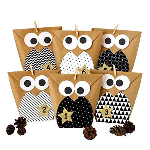 Calendrier de l'Avent à bricoler - hiboux de Noël noires et blancs - calendrier de l'Avent à garnir B01H0E5X78 Papierdrachen