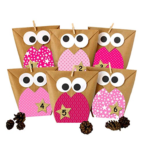 Calendrier de l'Avent à bricoler - hiboux de Noël roses - calendrier de l'Avent à garnir B01H0KVD2G Papierdrachen
