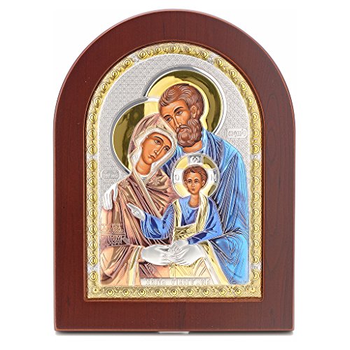 Icône sérigraphiée Sainte Famille argent, 15 x ...