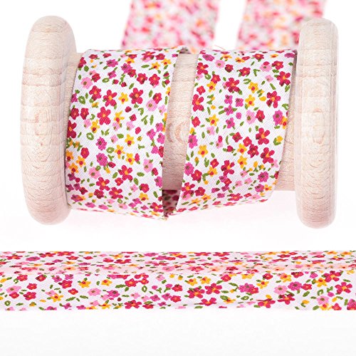 Biais coton large fantaisie fleuri au mètre - F...