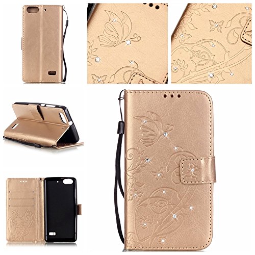 Cozy Hut Pour huawei honor 4c bookstyle étui,housse pu cuir strass diamant mousseux coque de protection portefeuille pochette stand sac bookstyle couvrir avec fonction motif retro fleur de papillon housse en cuir case à avec dragonne rabat coque de intérieure protection souple coque portefeuille tpu silicone case cover pour huawei honor 4c - d'or code EAN B01IN6LBI2 