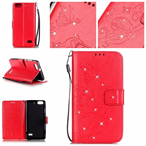 Cozy Hut Pour huawei honor 4c bookstyle étui,housse pu cuir strass diamant mousseux coque de protection portefeuille pochette stand sac bookstyle couvrir avec fonction motif retro fleur de papillon housse en cuir case à avec dragonne rabat coque de intérieure protection souple coque portefeuille tpu silicone case cover pour huawei honor 4c - rouge code EAN B01IN6LFI8 