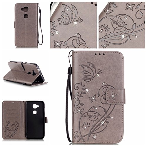 Cozy Hut Pour huawei g8 bookstyle étui,housse pu cuir strass diamant mousseux coque de protection portefeuille pochette stand sac bookstyle couvrir avec fonction motif retro fleur de papillon housse en cuir case à avec dragonne rabat coque de intérieure protection souple coque portefeuille tpu silicone case cover pour huawei g8 - gris code EAN B01IN6LIP8 