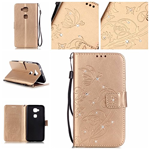 Pour huawei g8 bookstyle étui,housse pu cuir strass diamant mousseux coque de protection portefeuille pochette stand sac bookstyle couvrir avec fonction motif retro fleur de papillon housse en cuir case à avec dragonne rabat coque de intérieure protection souple coque portefeuille tpu silicone case cover pour huawei g8 - d'or B01IN6LKIS Cozy Hut