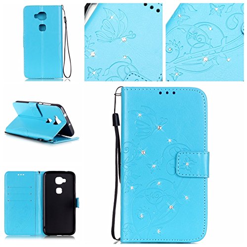 Cozy Hut Pour huawei g8 bookstyle étui,housse pu cuir strass diamant mousseux coque de protection portefeuille pochette stand sac bookstyle couvrir avec fonction motif retro fleur de papillon housse en cuir case à avec dragonne rabat coque de intérieure protection souple coque portefeuille tpu silicone case cover pour huawei g8 - bleu code EAN B01IN6LMNG 