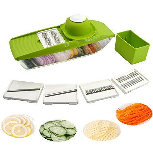 iParaAiluRy Mandoline cuisine 5 en 1 - Mandoline professionnelle découpe les fruits et les légumes rapidement et uniformément - 5 lames différentes en inox haute qualité, sûr et facile à stocker code EAN B01INIRLTS 
