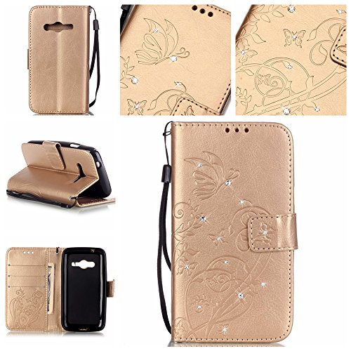 Cozy Hut Coque Etui pour Samsung Galaxy Ace4 G313H,Galaxy Ace4 G313H Coque Dragonne Portefeuille PU Cuir Etui,Galaxy Ace4 G313H Neo Coque de Protection en Cuir Folio Housse,Galaxy Ace4 G313H Leather Case Wallet Flip Protective Cover Protector,Cozy Hut Etui de Protection PU Cuir Portefeuille Relief papillon Coque Housse Swag Case Cover Coquille Couverture avec Fonction Stand et Fentes de Carte de Crédit pour Samsung Galaxy Ace4 G313H - d'or code EAN B01IP27GZQ 