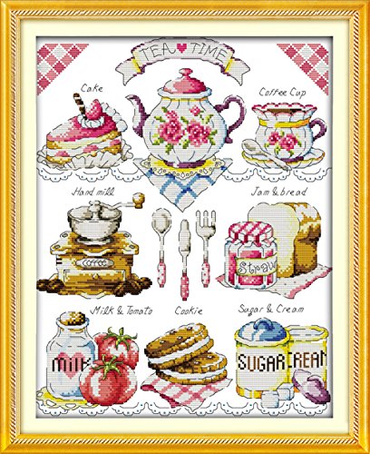 Nouveau point de croix kits de broderie au avancée - l'heure du thé 14 comptage 36×44 cm blanc toile - travaux d'aiguille noël cadeaux B01K4JYADE YEESAM ART