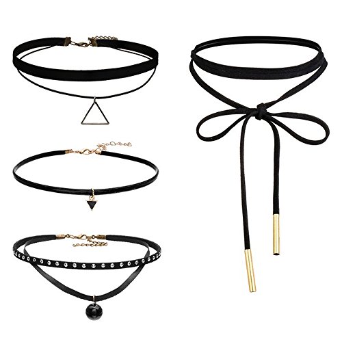 Elegant Rose Élégant 4 pièces Rose Collier ras du cou Gothique en velours avec collier chaîne collier en cuir pour femmes filles code EAN B01KAHYOIG 