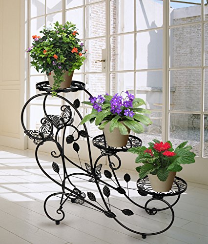 Noir porte pots plante fleurs 3 etagere support...
