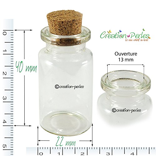 CRÉATION-PERLES 10 Fioles verre 40X22 mm Flacon...