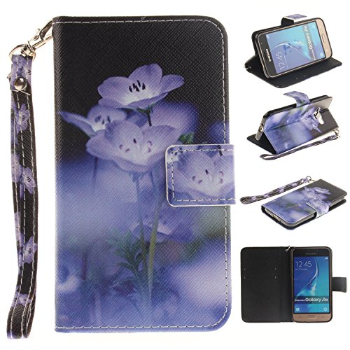 Cozy Hut Portefeuille housse coque à rabat pour galaxy j1 (2016), galaxy j1 (2016) bookstyle coque wallet cuir folio housse, galaxy j1 (2016) leather wallet case pu cover skin,coque galaxy j1 (2016) - pu cuir portefeuille etui housse de protection pour samsung galaxy j1 (2016) j120 coque étui protecteur flip case cover avec titulaire de carte de crédit - fleurs bleues code EAN B01L6OI75I 